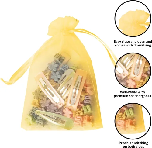 Miniatura 2 de YHJZ 100 bolsas de organza doradas, bolsas de malla pequeñas de 4 x 6 pulgadas con cordón, bolsas de regalo de joyería para bodas, fiestas, Dorado
