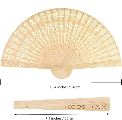 Miniatura 2 de Wobe Paquete de 60 abanicos de sándalo para recuerdos de boda, abanicos plegables de mano de madera, calados, para bodas, fiestas, decoración