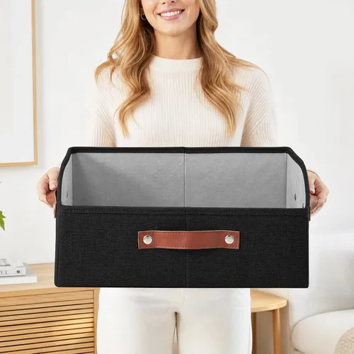 Miniatura 3 de Bagnizer Organizadores y almacenamiento de armario, contenedores de almacenamiento trapezoidales de lino con asas, organizador de estantes plegables