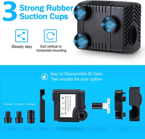 Miniatura 2 de CWKJ Bomba de fuente, 2 paquetes de bomba de agua sumergible de 80 GPH(4 W, 300 L/H), bomba de agua duradera para fuente al aire libre con cable