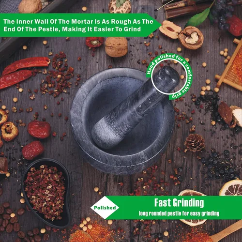 Miniatura 4 de Juego de mortero y mortero pulido de mármol natural guacamole molcajete, molinillo de especias de piedra de 5.5 pulgadas con almohadilla