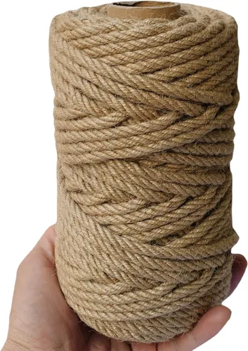 Cuerda de yute de 0.236 in, cuerda trenzada de yute de 164 pies, cuerda gruesa y resistente para obras de arte, agrupación, decoración del hogar,