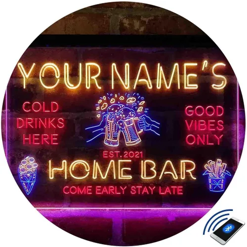 Miniatura 3 de Tazas de cerveza personalizadas para bar en casa, letrero de luz LED de neón tricolor, nombre personalizado, fecha, texto, cita, fuente, rojo, azul