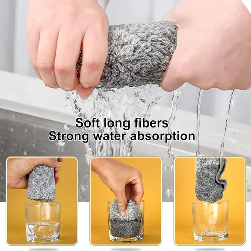 Miniatura 4 de 3 paños de cocina de alambre antiarañazos, 2 capas superabsorbentes de bambú y carbón, trapos reutilizables multiusos para lavar platos húmedos