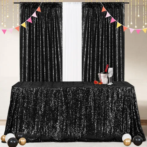 Miniatura 2 de Poise3EHome Mantel de lentejuelas negro de 50x50 pulgadas, cuadrado, brillante, para decoración de cumpleaños, Halloween, fiesta, día festivo, baby