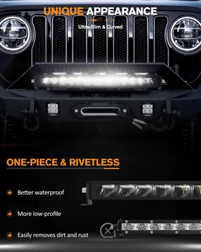 Miniatura 5 de Barra de luz LED sin remaches de 20 pulgadas con DRL verde, luz de conducción todoterreno, hasta 15,000 lúmenes, luz blanca de 6000 K, 1500 pies