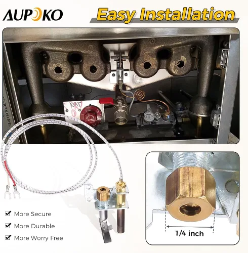 Miniatura 5 de Aupoko Quemador piloto y conjunto de termopila, termopila de aluminio de 36 pulgadas 250-750 MV, quemador piloto está equipado con orificio piloto