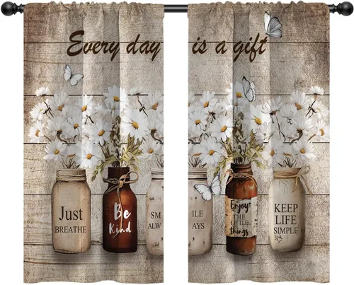 Miniatura 26 de Cortinas de cocina de estilo granja occidental con bolsillo para cortinero, pequeñas y cortas, estilo café rústico, cabaña, puerta de granero