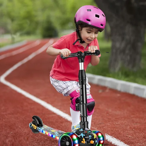 Miniatura 6 de Patinete 2 en 1 para niños de 3 a 8 años, altura ajustable, asiento extraíble, 3 ruedas de luz LED, actividades al aire libre para niños y niñas