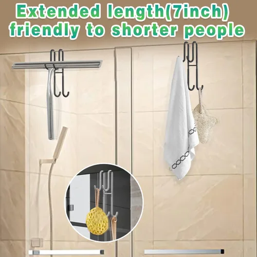 Miniatura 6 de Cerbonny Ganchos para puerta de ducha, paquete de 2 ganchos dobles para toallas de baño, puerta de ducha de vidrio sin marco, colgador de baño