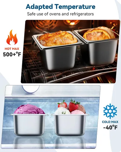 Miniatura 3 de ZeroPone Paquete de 6 Bandejas de Hotel Tamaño 1/6 de 4" de Profundidad Bandeja de Mesa de Vapor Calibre 22 Anti Atasco Acero Inoxidable Bandeja