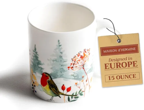 Miniatura 106 de Maison d' Hermine Taza de café con asas, tazas de porcelana fina de hueso, paquete de dos tazas de té para bebidas calientes, capuchino, latte, 015