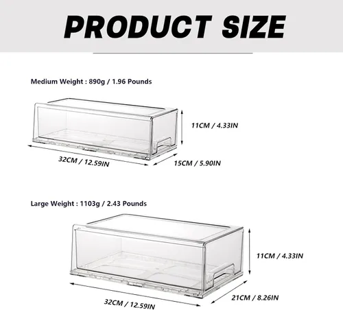 Miniatura 2 de Cajones de almacenamiento apilables, organizador extraíble transparente con asas y almohadillas antideslizantes para cocina, refrigerador
