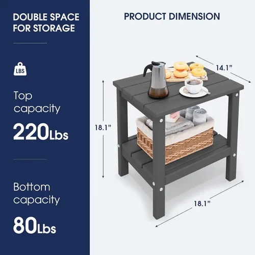 Miniatura 3 de KINGYES Mesa auxiliar doble, mesa auxiliar Adirondack, color gris
