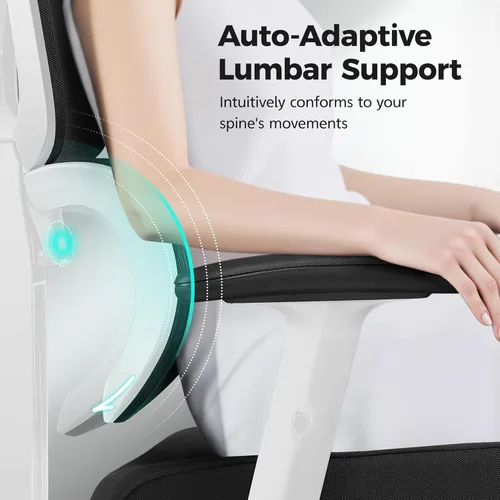 Miniatura 5 de Silla de oficina ergonómica con respaldo alto y soporte lumbar, silla de computadora de malla transpirable con reposabrazos ajustables, silla Blanco