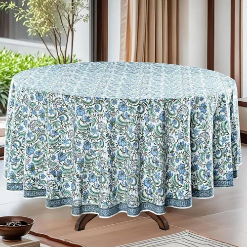 Miniatura 14 de Ridhi Mantel redondo con estampado de bloque a mano, 100% algodón, reutilizable, color rosa flamenco, de 60 pulgadas, mantel decorativo para uso