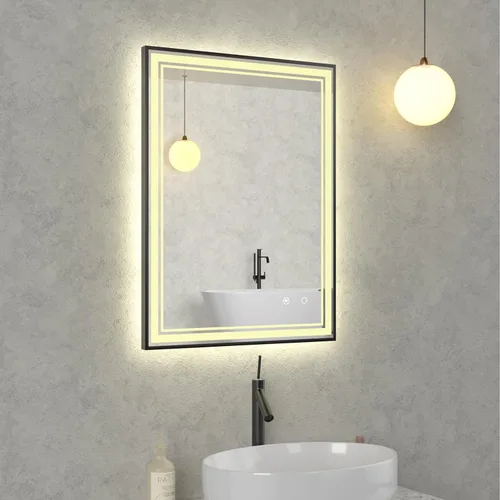 Miniatura 2 de Espejo de baño LED de 30 x 22 pulgadas con luces LED enmarcadas, espejo de baño retroiluminado y frontal iluminado, marco de aluminio cuadrado
