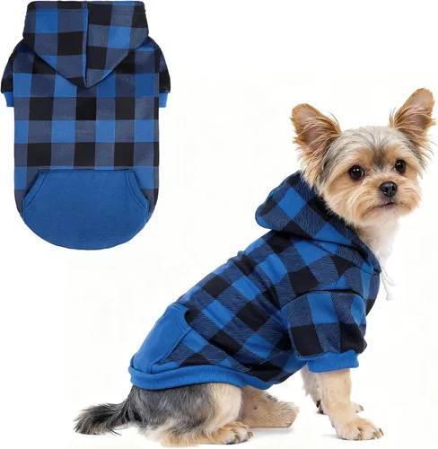 Miniatura 25 de KOOLTAIL Sudadera a cuadros con capucha, con gorro y bolsillo, para perros pequeños, medianos y grandes y gatos, abrigo suave y cálido para invierno