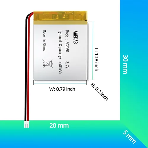 Miniatura 2 de Paquete de 3 baterías 502030 de polímero de litio de 3.7 V 250 mAh 502030 compatible con múltiples dispositivos 502030 baterías de repuesto