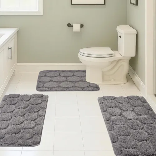 Miniatura 31 de Juego de 3 alfombras de baño suaves y absorbentes, peludas, suaves, antideslizantes, para ducha, bañera y bañera, lavables a máquina