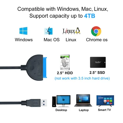 Miniatura 2 de DTECH Cable adaptador SATA a USB 3.0 para disco duro SSD HDD de 2.5 pulgadas a computadora PC portátil 5Gbps Superspeed compatible con conector SATA