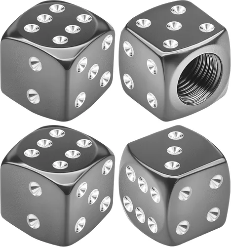 Miniatura 12 de 4 tapas de vástago de válvula de neumático estilo dado, tapas de neumáticos de automóvil, cubiertas de válvula de rueda de aleación de aluminio