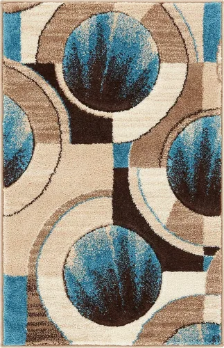 Miniatura 2 de Well Woven Tapete geométrico rubí de 2 x 3 pulgadas, color azul y gris, vibrante, moderno, contemporáneo, tallado a mano, diseño de rayos de sol