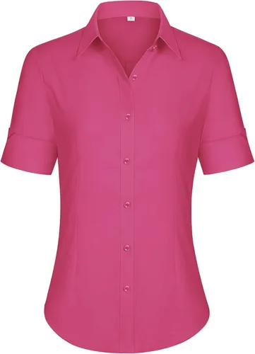 Miniatura 11 de siliteelon Camisas de vestir de manga corta con botones para mujer, camisas de algodón con botones para mujer, blusa ajustada de manga 3/4