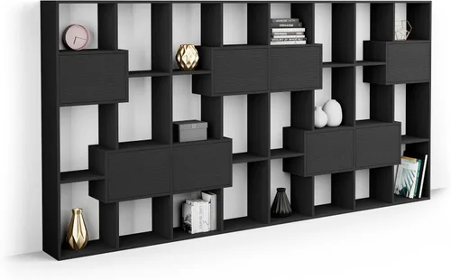 Miniatura 25 de Mobili Fiver, Iacopo XS Estantería con puertas de panel (63.31 x 31.5 pulgadas), color negro Ashwood, Made in Italy