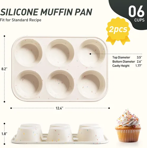 Miniatura 2 de 2 Pack 6 Tazas Molde de Silicona Mini para Magdalenas con Marco Reforzado de Metal Moldes de Silicona para Cupcakes y Pasteles Bandejas para Hornear