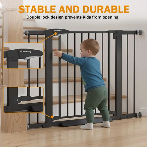 Miniatura 5 de Puerta de bebé para escaleras, puerta de perro con cierre automático de 29.7-43 pulgadas para puertas y pasillos, puerta para mascotas montada a