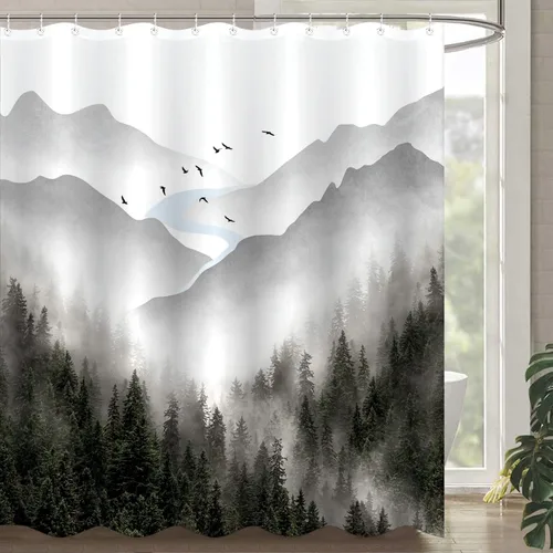 Miniatura 15 de Juego de cortinas de ducha con diseño de hongos y mariposas florales negras y rojas, tela impermeable, cortinas de ducha para baño, decoración