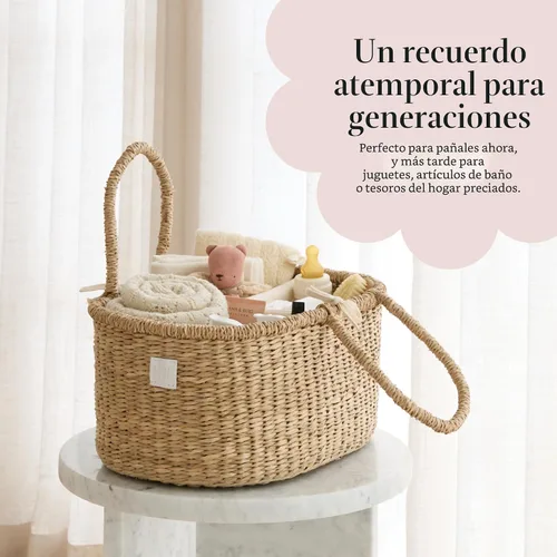 Miniatura 8 de BEBE BASK Organizador Premium de Pañales para Bebé - Cesta de Hierba Marina Hecha por Artesanos con Divisor de Algodón - Cesta Organizadora