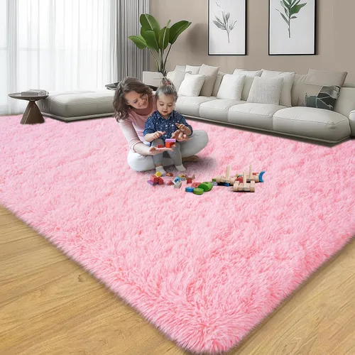 Miniatura 7 de qulint Alfombras de área de 8 x 10 pies para sala de estar, alfombra rosa grande y esponjosa para dormitorio, alfombras suaves y peludas para niños