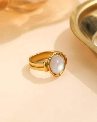 Miniatura 3 de YeGieonr Anillos de oro para mujer, a la moda, que no se deslustran anillo grueso chapado en oro, joyería de regalo de acero inoxidable dorado