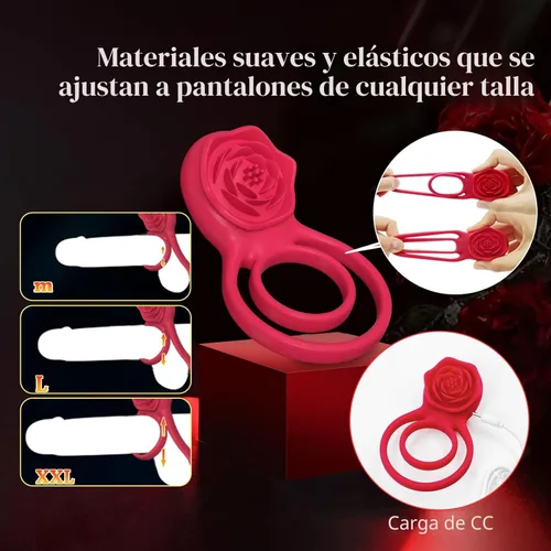 Miniatura 6 de Anillo vibrador para el pene con estimulador de clítoris rosa, vibrador de placer para parejas, juguetes sexuales para adultos para hombres