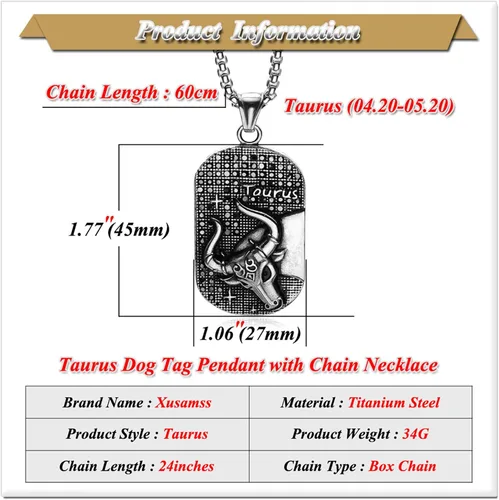 Miniatura 2 de Xusamss Punk Rock - Collar de cristal con colgante de placa de identificación de acero de titanio con doce constelaciones, cadena de caja de 24