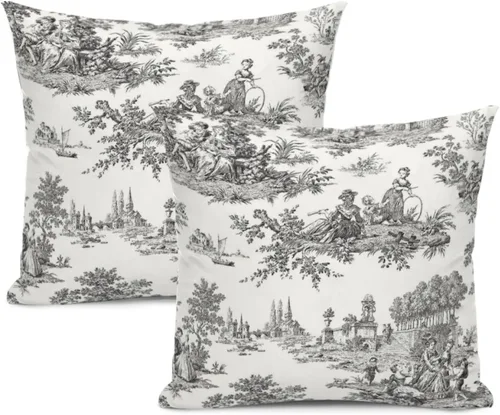 Miniatura 8 de Blue Toile - Juego de 2 fundas de almohada estilo rústico francés, fundas de almohada vintage de 18 x 18 pulgadas, para sofá, sala de estar