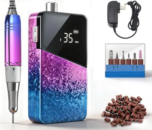 Miniatura 8 de Taladro eléctrico de uñas, portátil, recargable, 35000 rpm, lima de uñas eléctrica, herramientas eléctricas de uñas acrílicas, pulido, eliminación