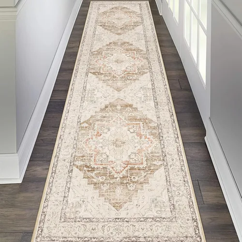 Miniatura 26 de Pauwer Alfombra vintage de flores 2 x 3 pulgadas, estilo envejecido, antideslizante, de pelo bajo, tapete para entrada, interior, pequeña, retro