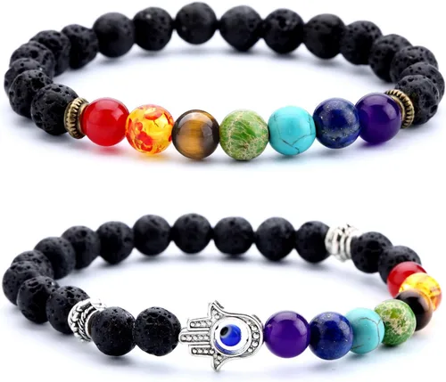 Miniatura 15 de Men Women 8mm Lava Rock 7 Chakra Beads Chakra Bracelet Braided Rope Natural Stone Yoga Bracelet Bangle