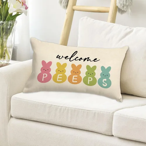 Miniatura 2 de GOOESING Fundas de almohada de Pascua de 12 x 20 pulgadas, funda de cojín de lino para sofá, decoración del hogar