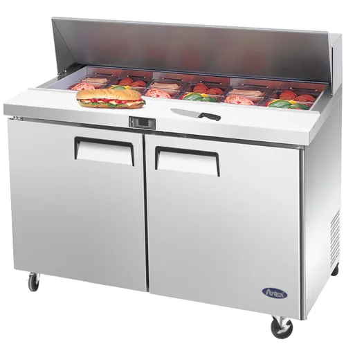 Atosa MSF8302GR - Refrigerador de mesa para sándwiches y ensaladas de 48 pulgadas para restaurante, hotel, delicatessen, cafetería, 2 puertas, 2