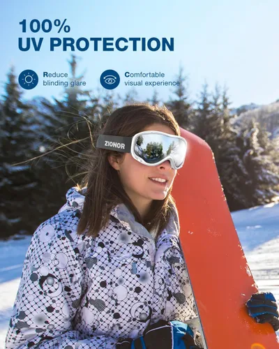 Miniatura 5 de ZIONOR Lagopus Gafas de protección UV para esquí y snowboard, antiniebla, para hombres, mujeres, jóvenes A0-vlt 10.5% Marco Blanco Lente Plata