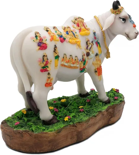 Miniatura 8 de Estatua de vaca de Dios indio que cumple con los deseos, 8.7 pulgadas de largo, figura de ídolo indio Kamadhenu, decoración para hombre indio