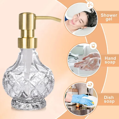 Miniatura 5 de Dispensador de jabón de vidrio para baño, dispensador de jabón de manos con bomba de acero inoxidable, dispensador de jabón líquido y loción