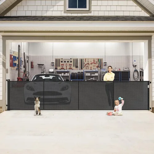 Miniatura 17 de Puertas de bebé retráctiles reforzadas de 55" de ancho para puertas para prevenir que se arrastre, puerta retráctil para exteriores, puertas