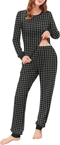 Miniatura 232 de Ekouaer Conjunto de pijama de manga larga para mujer, ropa de dormir suave con cuello redondo y bolsillos