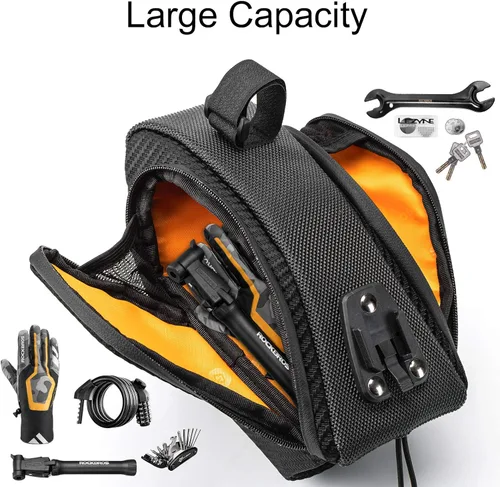 Miniatura 2 de Bolsa de sillín de bicicleta ROCKBROS con soporte para botella de agua, bolsa de bicicleta bajo el asiento, impermeable para bicicleta de carretera