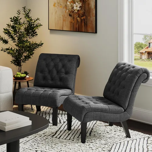 Miniatura 6 de Alunaune Silla de sala de estar, silla decorativa moderna, tapizada sin brazos, silla de dormitorio, sofá y respaldo de tela, sillón reclinable